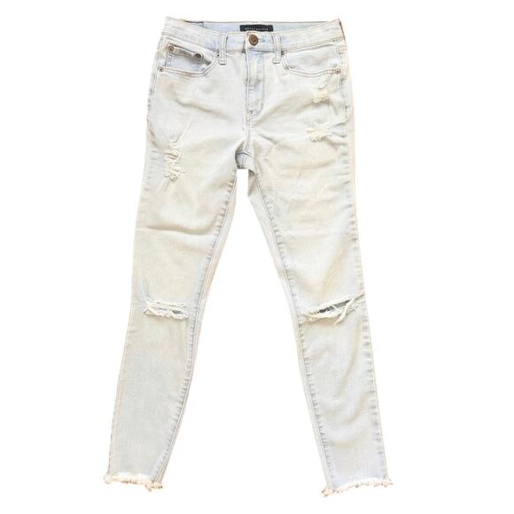 Aeropostale Denim - Aeropostale Flex Effects High Waisted Distressed Light Wash Raw Hem Size 4 Jeans